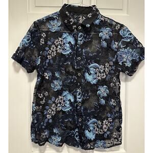 Sheer Embroidered Mesh Floral Blouse Women’s Button Down Top Size M- NO TAGS